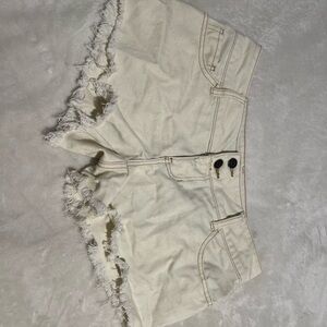 Full Tilt Cream Jean Shorts with Frayed Hem
